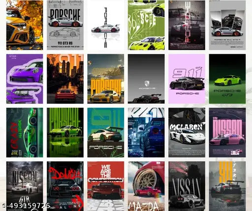 Aesthetic Car Wall Collage Kit || 24pcs (4×6inch) car Aesthetic Posters For Room Decoration Water Resistant Paper Comes With Adhesive Tape (Car )