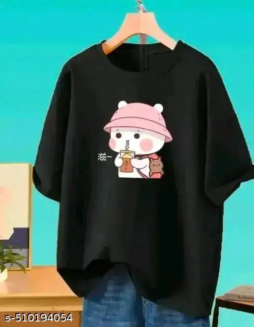 """"Stylish Printed Oversized"""Women's T-shirt""""Black